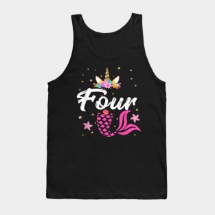 4Th Birthday Girl Unicorn Shirt Mermaid Tail 4 Years Old Tank Top